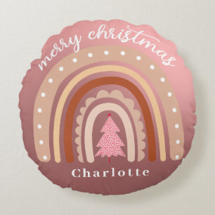 Personalised Boho Watercolor Rainbow Name Girl  Round Cushion