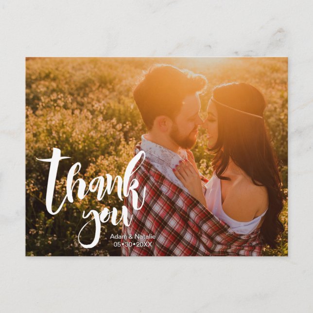 Personalised, boho, Wedding Thank you Script Announcement Postcard (Front)