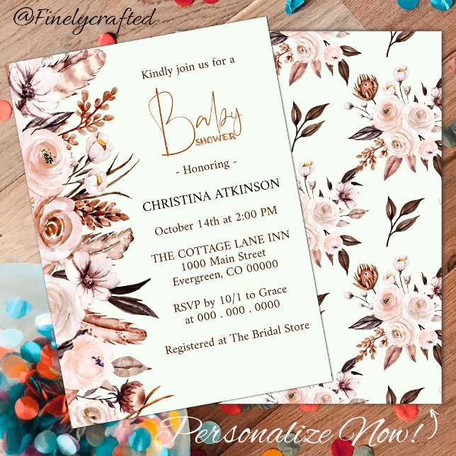 Personalised Boho Wildflower Baby Girl Shower  Invitation (Creator Uploaded)