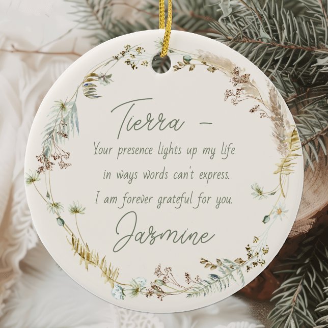 Personalised Boho Wildflower Friendship Christmas Ceramic Ornament (Creator Uploaded)