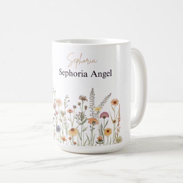 Personalised Boho Wildflower Mug |Custom Name Mug (Front Right)
