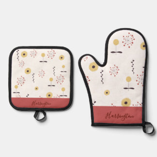 Personalised Boho Wildflower  Oven Mitt & Pot Holder Set
