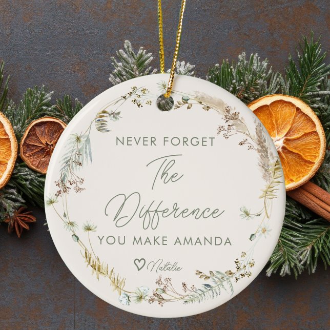 Personalised Boho Wildflower Thank You Christmas Ceramic Ornament (Creator Uploaded)