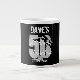 Personalised Bold Black 50 Any Birthday  Large Coffee Mug