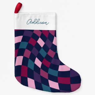 Personalised Bold Chequered Pattern Small Christmas Stocking
