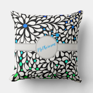 Personalised bold modern flowers blue teal ombre cushion