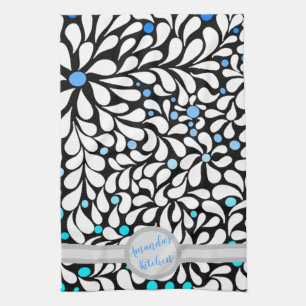 Personalised Bold modern flowers blue teal ombre Tea Towel