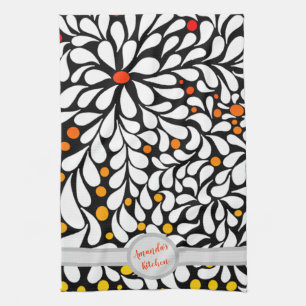Personalised Bold modern flowers warm ombre print  Tea Towel