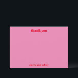 Personalised Bold Modern Pink Red Wedding Thank You Card<br><div class="desc">Express your gratitude in style with this modern minimalist wedding thank you card. Featuring a chic pink background with bold red typography, this design is perfect for couples who love a trendy, playful aesthetic. The simple yet striking layout keeps the message clear and heartfelt, making it ideal for weddings, bridal...</div>