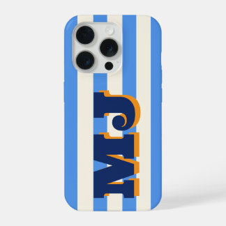 Personalised Bold Monogram, Blue Stripe iPhone 15 Pro Case