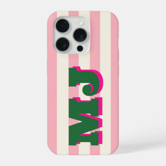 Personalised Bold Monogram, Pink Stripe iPhone 15 Pro Case