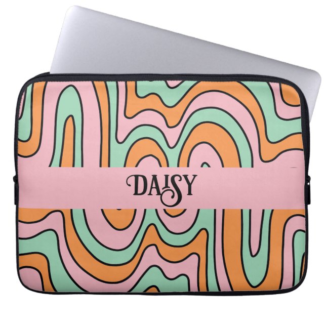 Personalised Bold Retro Abstract Wavy Lines  Laptop Sleeve (Front)