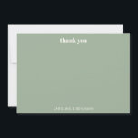 Personalised Bold Sage Green Chic Modern Wedding Thank You Card<br><div class="desc">Express gratitude in style with this minimalist sage green wedding thank you card. Featuring a soft muted green background with elegant white typography,  this modern and timeless design is perfect for weddings,  engagements,  bridal showers,  or special occasions. Personalise with names for a heartfelt and sophisticated touch.</div>