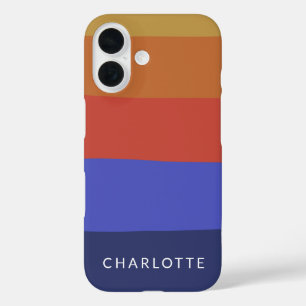 Personalised Bold Striped Warm Red Blue Name iPhone 16 Case