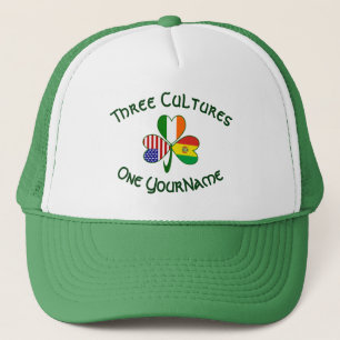 Personalised Bolivia Ireland USA Shamrock Flag Trucker Hat