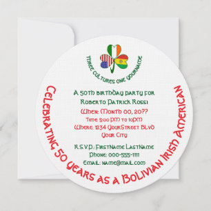 Personalised Bolivian Shamrock Flag Birthday Party Invitation