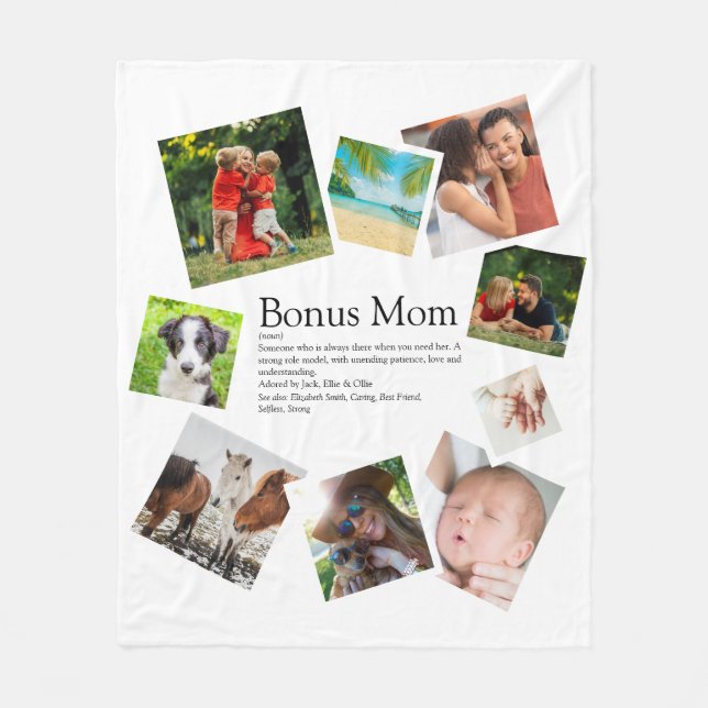 Personalised Bonus Mum Definition 9 Photo Collage Fleece Blanket (Front)