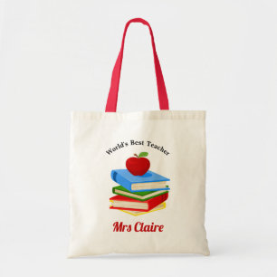 Personalised Book & Apple Teacher Tote Bag