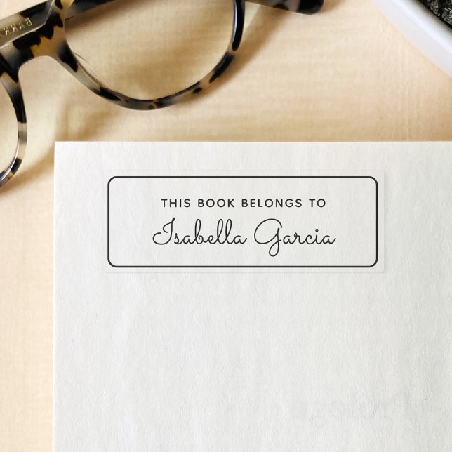 Personalised Book Belongs To Modern Script Self-inking Stamp (Modern Stylish and simple This Book Belongs To stamp, with a beautiful script typography.)