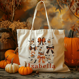 Personalised Book Bows Ghost Trick Or Treat Candy Tote Bag
