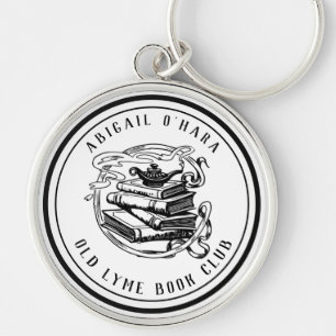Personalised book club emblem black vintage key ring