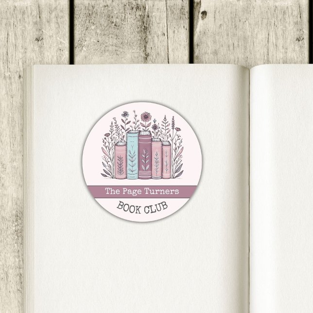 Personalised Book Club Floral Bookplate Classic Round Sticker (Creator Uploaded)