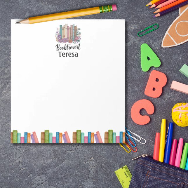 Personalised Book Lover "Booktrovert" watercolor Notepad ("Booktrovert" personalized book lover notepad)