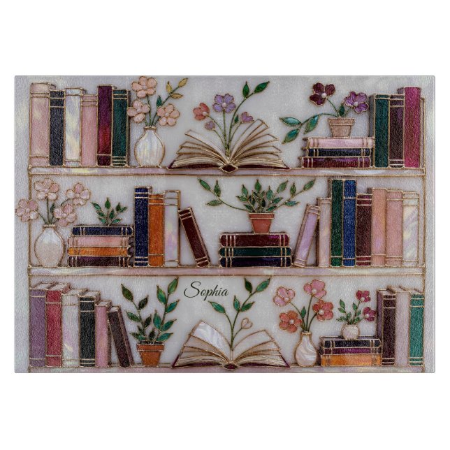 Personalised Book Lover Cutting Board Floral Books (Front)