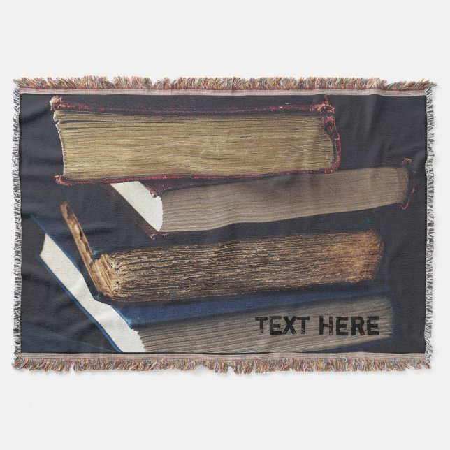 Personalised Book Lover, Stacked Old Books Throw Blanket (Front)