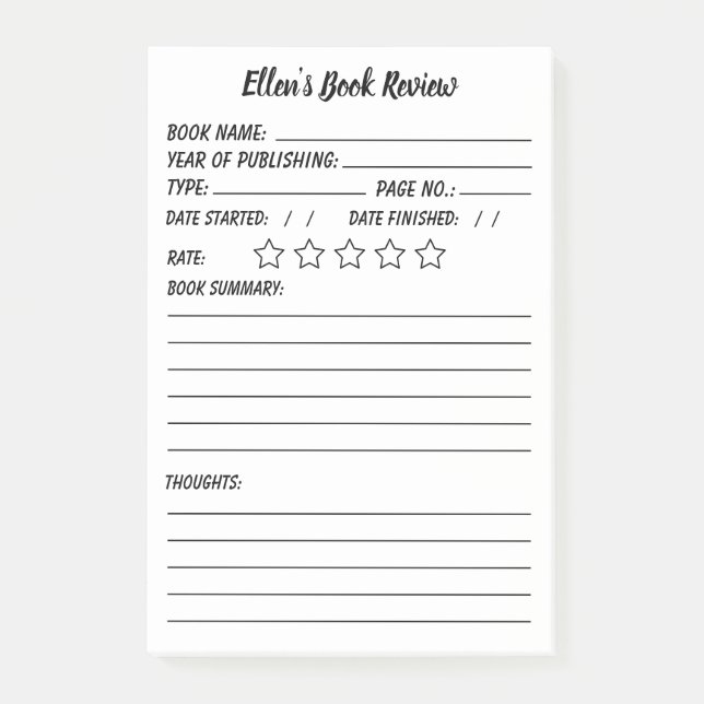 Personalised Book Review & info Post-it Notes (Front)
