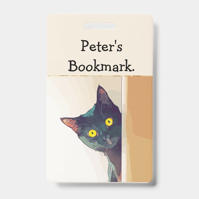 Personalised Bookmark with a Cat Motif & Quote ID Badge (Front)