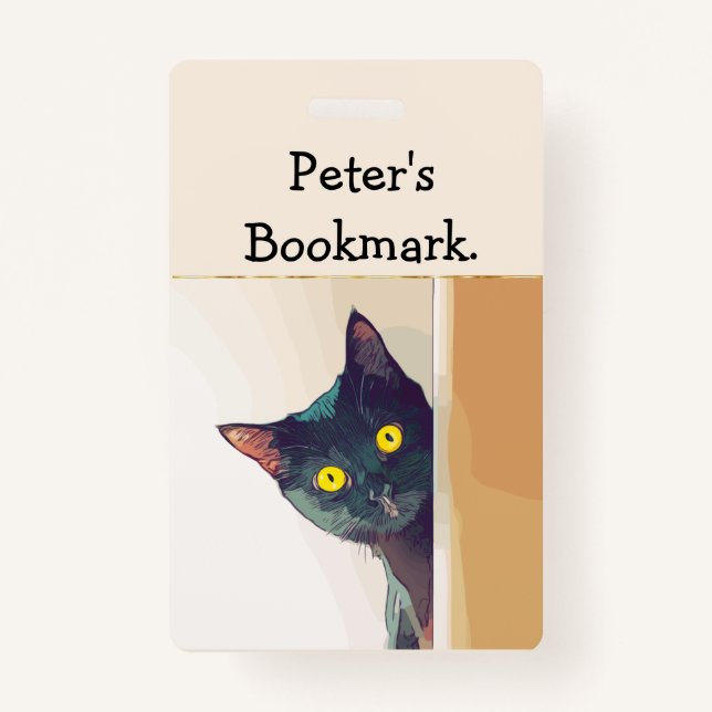 Personalised Bookmark with a Cat Motif & Quote ID Badge (Front)