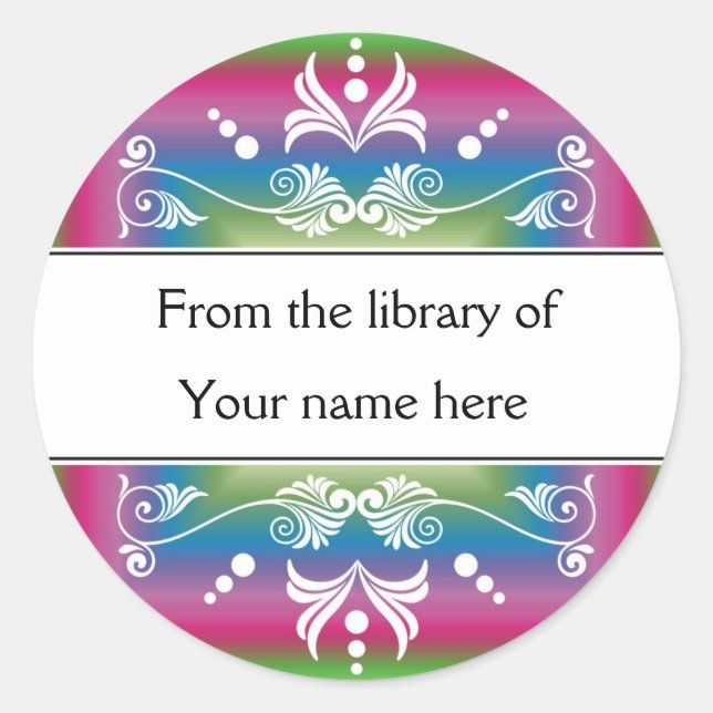 Personalised Bookplates - Colourful Flourishes Classic Round Sticker (Front)