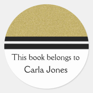 Personalised Bookplates   Gold Glitter Classic Round Sticker