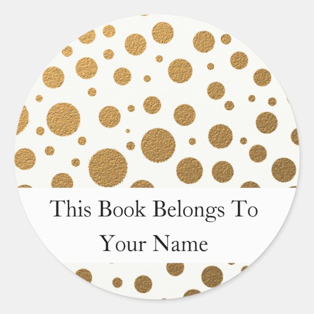 Personalised Bookplates | Gold Glitter Dots Classic Round Sticker (Front)
