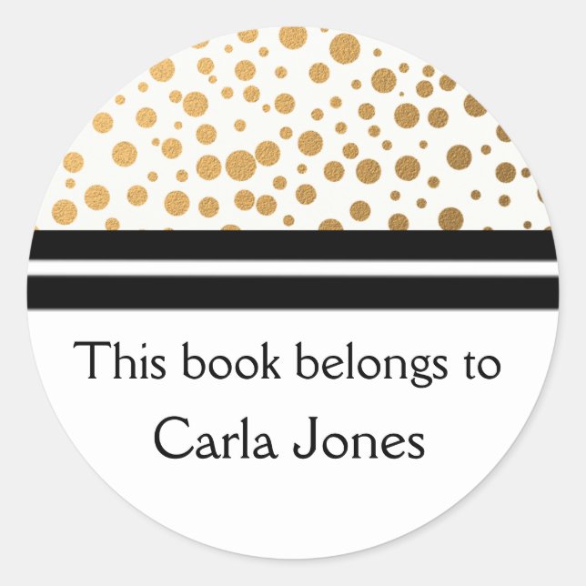Personalised Bookplates | Gold Glitter Dots Classic Round Sticker (Front)
