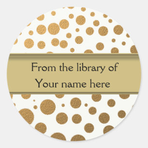 Personalised Bookplates   Gold Glitter Dots Classic Round Sticker