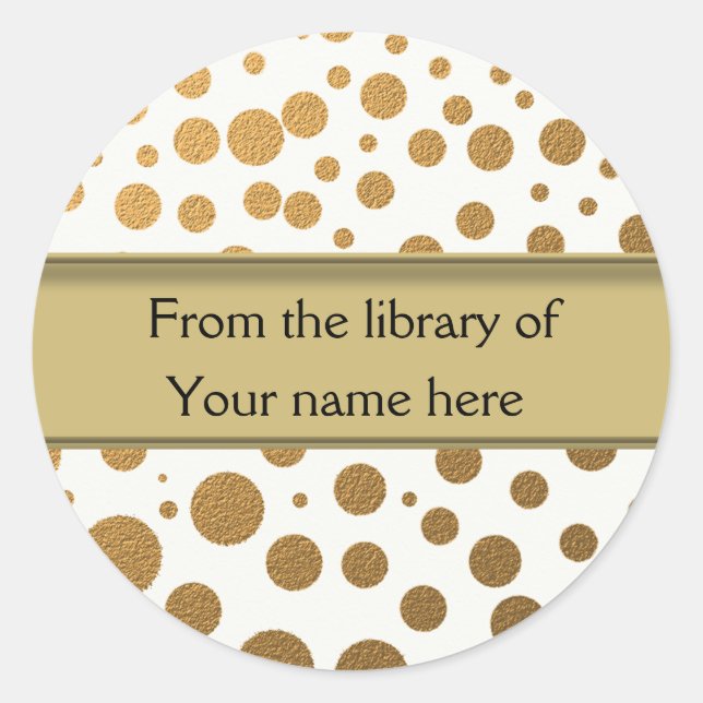 Personalised Bookplates | Gold Glitter Dots Classic Round Sticker (Front)