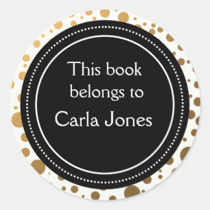 Personalised Bookplates   Gold Glitter Dots Classic Round Sticker