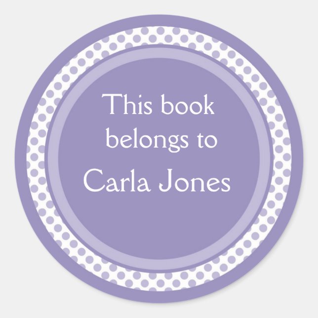 Personalised Bookplates:Lavender Polka Dots Classic Round Sticker (Front)