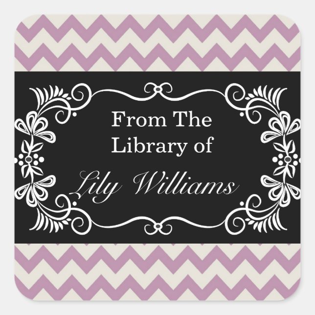 Personalised Bookplates - Purple Chevron Pattern Square Sticker (Front)