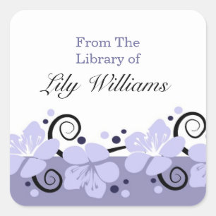 Personalised Bookplates -  Purple Flowers Square Sticker