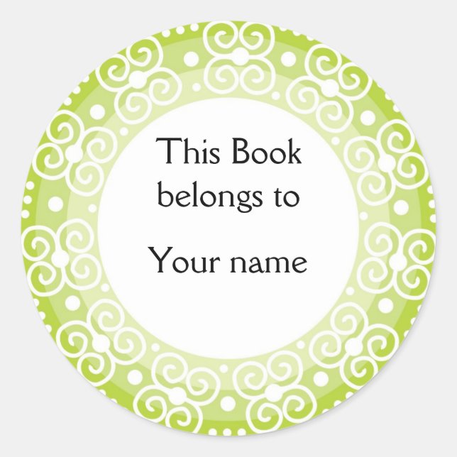 Personalised Bookplates :: Swirls & Dots Classic Round Sticker (Front)