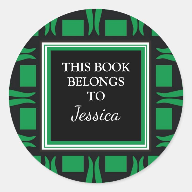 Personalised Bookplates This Book Belongs To Green Classic Round Sticker (Front)