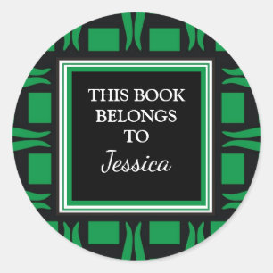 Personalised Bookplates This Book Belongs To Green Classic Round Sticker