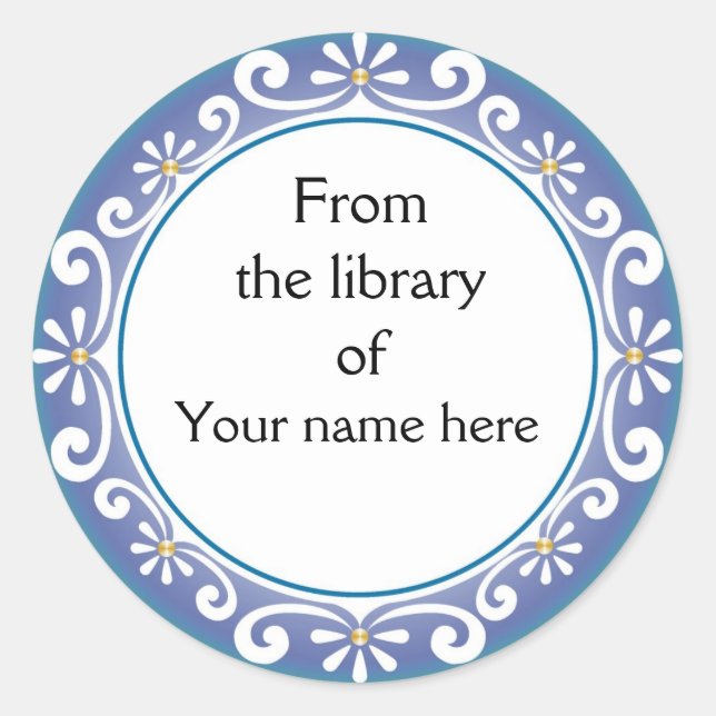 Personalised Bookplates - White Swirls Classic Round Sticker (Front)