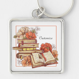 Personalised Books And Flowers Key Ring