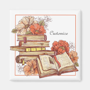 Personalised Books And Flowers Magnet
