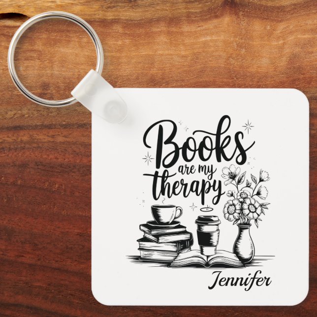 Personalised Books Are My Therapy Bookworms Key Ring (Front)