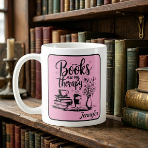 Personalised Books Are My Therapy Bookworms Pink Coffee Mug